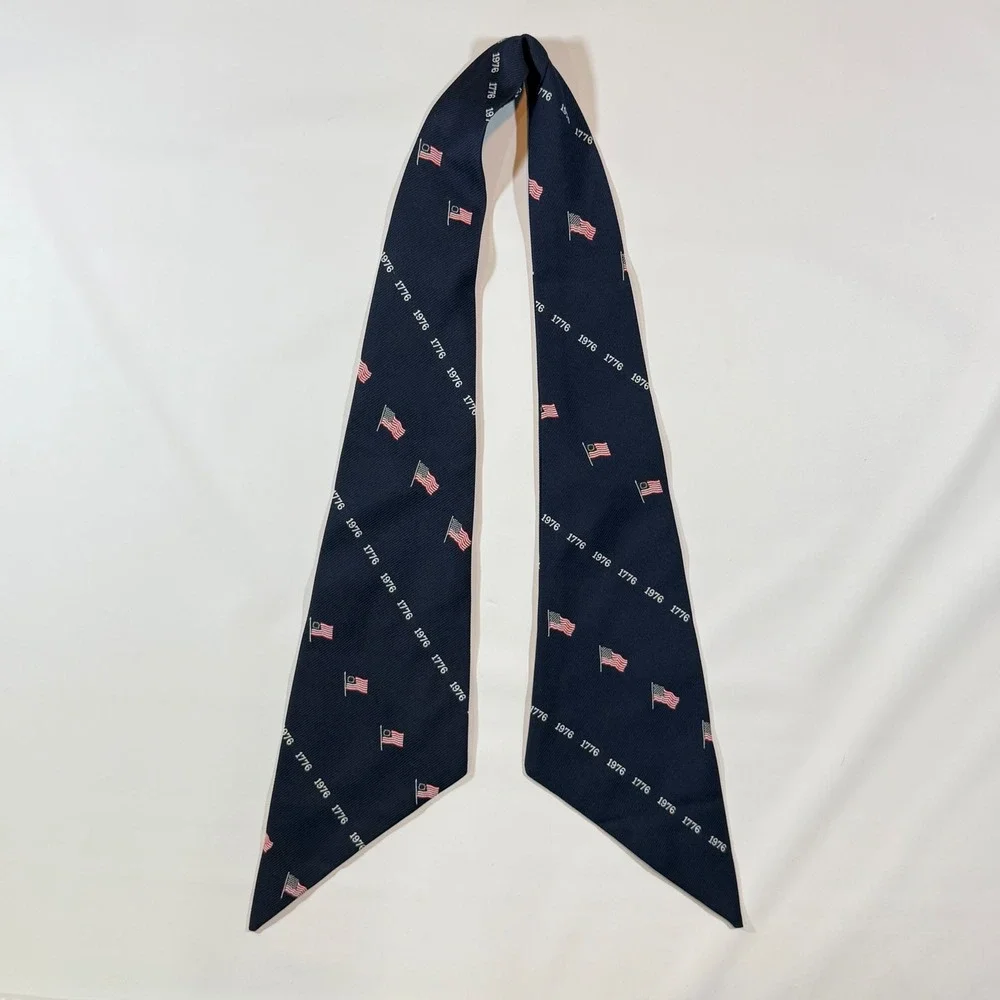 VTG American Flag Blue Bicentennial Scarf Neck Tie Navy Blue Patriotic 1776 1976